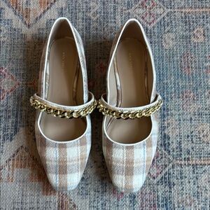 Ann Taylor Plaid Flats with Gold Chain